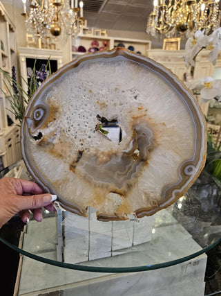 Golden and White Agate Slab, Blue Band, Agate Slice, Tan Agate Slab, Healing Crystal, Home Decor (21)