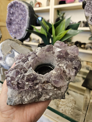 Candle Holder, Amethyst, Amethyst Cluster, Healing Crystal,  Home Decor, Gift (87a)
