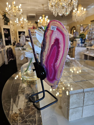 Pink Butterfly, On Metal Stand, Pinl Agate, Healing Crystal, Home Decor, Gift (148)