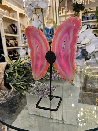 Pink Butterfly, On Metal Stand, Pinl Agate, Healing Crystal, Home Decor, Gift (84)
