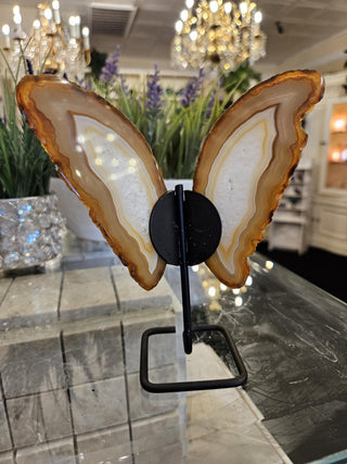 Butterfly Agate, White and Orange, on Metal Stand, Healing Crystal, Home Decor, Gift  (92)