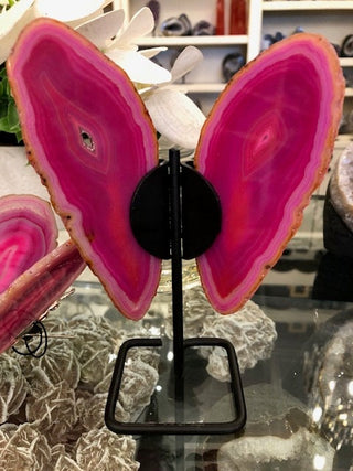 Pink Butterfly, On Metal Stand, Pinl Agate, Healing Crystal, Home Decor, Gift (21)