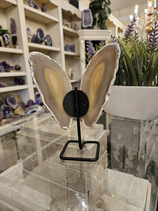Butterfly Agate, Beige, on Metal Stand, Healing Crystal, Home Decor, Gift (94)