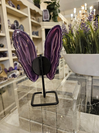 Purple Butterfly, Agate Butterfly, Agate Slice, on Metal Stand, Healing Crystal, Home Decor, Gift  (102)