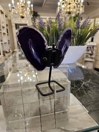 Purple Butterfly, Agate Butterfly, Agate Slice, on Metal Stand, Healing Crystal, Home Decor, Gift  (101)