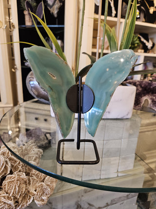 Green Butterfly , Agate Slice, on Metal Stand, Healing Crystal, Home Decor, Gift  (86)