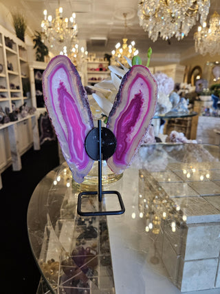 Pink Butterfly, On Metal Stand, Pinl Agate, Healing Crystal, Home Decor, Gift (148)
