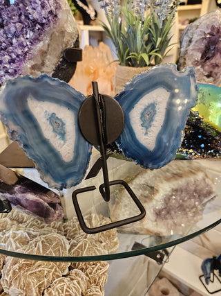Butterfly, Blue Agate, on Metal Stand, Healing Crystal, Home Decor, Gift (11)