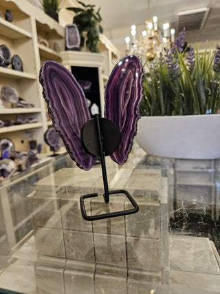 Purple Butterfly, Agate Butterfly, Agate Slice, on Metal Stand, Healing Crystal, Home Decor, Gift  (102)