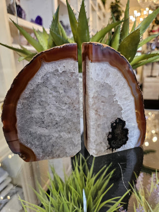 YES - Bookends, Browns, Caramel, White,, Orange,, Agate Bookends, White Crystal, Healing Crystal, Home Decor, Gift (76)