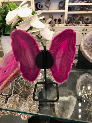Pink Butterfly, On Metal Stand, Pinl Agate, Healing Crystal, Home Decor, Gift (54)