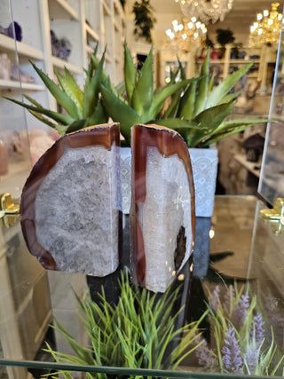YES - Bookends, Browns, Caramel, White,, Orange,, Agate Bookends, White Crystal, Healing Crystal, Home Decor, Gift (76)