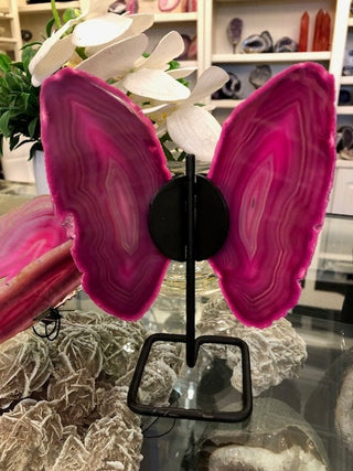 Pink Butterfly, On Metal Stand, Pinl Agate, Healing Crystal, Home Decor, Gift (54)