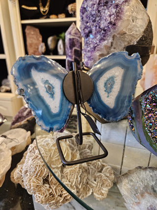 Butterfly, Blue Agate, on Metal Stand, Healing Crystal, Home Decor, Gift (11)