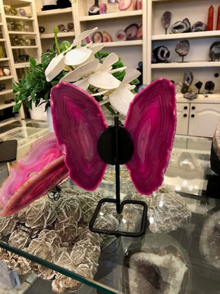Pink Butterfly, On Metal Stand, Pinl Agate, Healing Crystal, Home Decor, Gift (54)