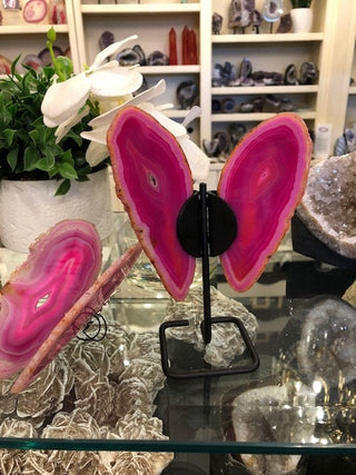 Pink Butterfly, On Metal Stand, Pinl Agate, Healing Crystal, Home Decor, Gift (21)