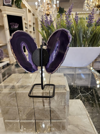 Purple Butterfly, Agate Butterfly, Agate Slice, on Metal Stand, Healing Crystal, Home Decor, Gift  (101)
