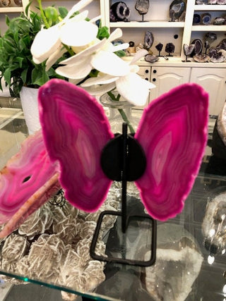 Pink Butterfly, On Metal Stand, Pinl Agate, Healing Crystal, Home Decor, Gift (54)