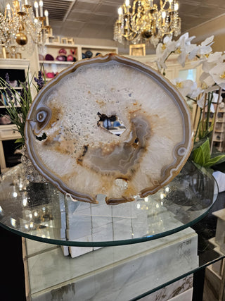 Golden and White Agate Slab, Blue Band, Agate Slice, Tan Agate Slab, Healing Crystal, Home Decor (21)
