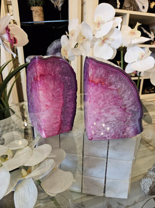 Pink Bookends, Agate Bookends, Crystal Bookends, Healing Crystal, Home Decor, Gift (149)