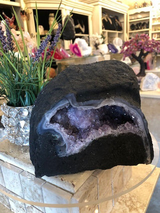 Amethyst Geode.  Amethyst Cave. Crystal Decor.