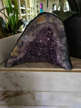 Amethyst Crystal Geode plants in background

CHIQUE Rock Shop