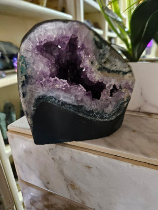Amethyst Crystal Geode plants in background

CHIQUE Rock Shop 