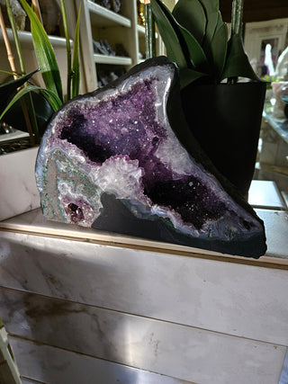 Amethyst Geode looks like a dolphin.  Lovely piece.

CHIQUE Rock Shop 
