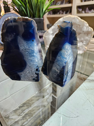 Dark Blue and White Agate Bookends.  

CHIQUE Rock Shop