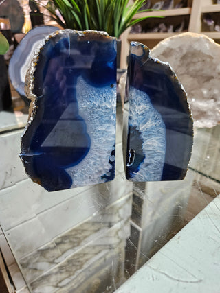 Dark Blue and White Agate Bookends.  

CHIQUE Rock Shop