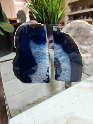 Dark Blue and White Agate Bookends.  

CHIQUE Rock Shop