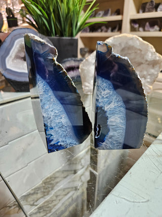 Dark Blue and White Agate Bookends.  

CHIQUE Rock Shop