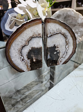 Brown and White Bookends, Agate Bookends ~37~