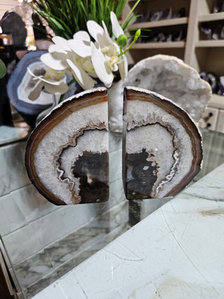 Brown and White Bookends, Agate Bookends ~37~