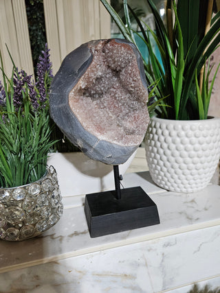 PINK AMETHYST on WOODEN STAND