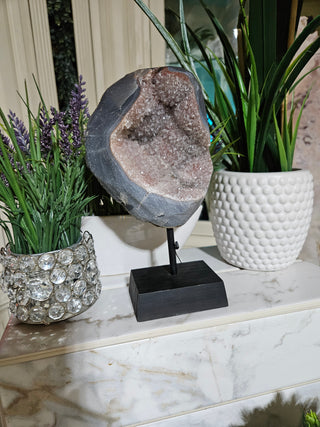PINK AMETHYST on WOODEN STAND