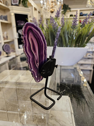 Purple Butterfly, Agate Butterfly, Agate Slice, on Metal Stand, Healing Crystal, Home Decor, Gift  (102)