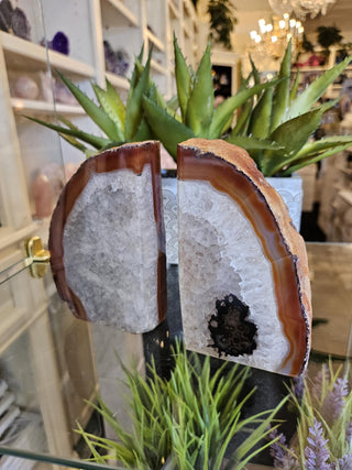 YES - Bookends, Browns, Caramel, White,, Orange,, Agate Bookends, White Crystal, Healing Crystal, Home Decor, Gift (76)