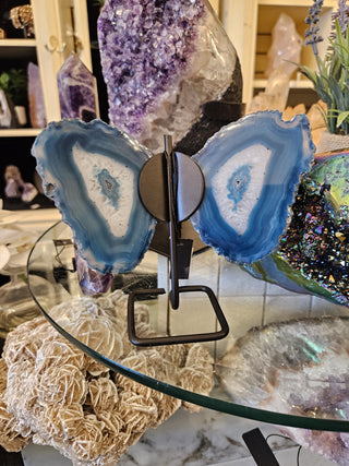 Butterfly, Blue Agate, on Metal Stand, Healing Crystal, Home Decor, Gift (11)