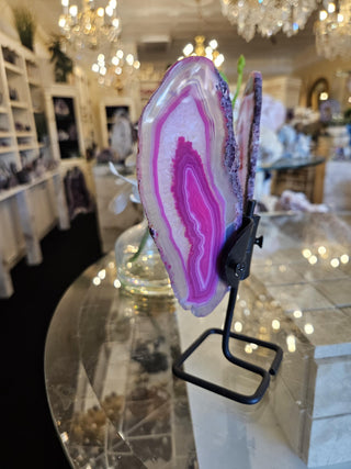 Pink Butterfly, On Metal Stand, Pinl Agate, Healing Crystal, Home Decor, Gift (148)