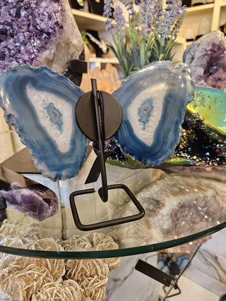Butterfly, Blue Agate, on Metal Stand, Healing Crystal, Home Decor, Gift (11)