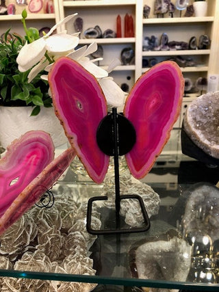 Pink Butterfly, On Metal Stand, Pinl Agate, Healing Crystal, Home Decor, Gift (21)