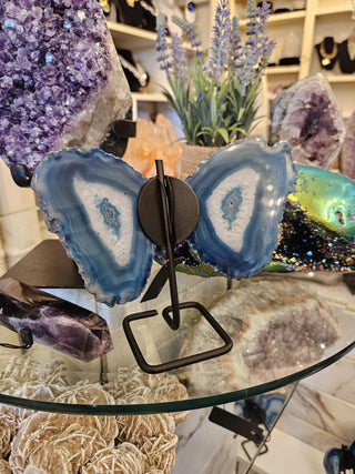 Butterfly, Blue Agate, on Metal Stand, Healing Crystal, Home Decor, Gift (11)