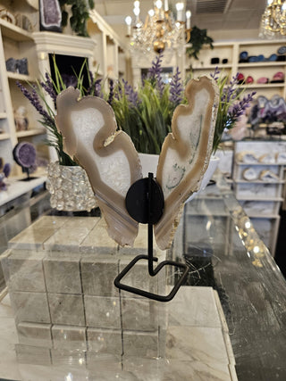 Butterfly Agate, White, Beige, Tan, on Metal Stand, Healing Crystal, Home Decor, Gift (15)