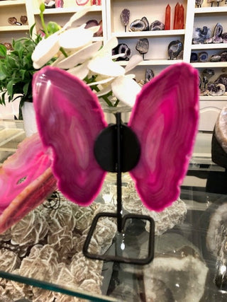 Pink Butterfly, On Metal Stand, Pinl Agate, Healing Crystal, Home Decor, Gift (54)