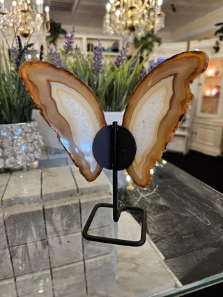 Butterfly Agate, White and Orange, on Metal Stand, Healing Crystal, Home Decor, Gift  (92)
