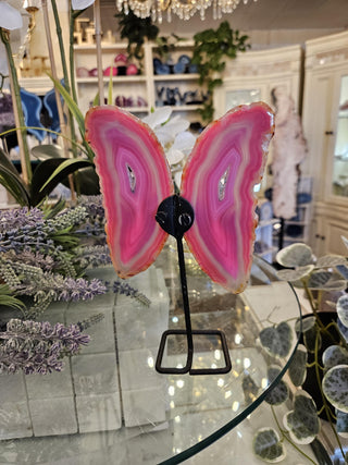 Pink Butterfly, On Metal Stand, Pinl Agate, Healing Crystal, Home Decor, Gift (84)