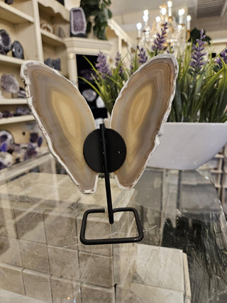 Butterfly Agate, Beige, on Metal Stand, Healing Crystal, Home Decor, Gift (94)