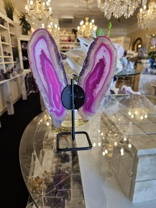 Pink Butterfly, On Metal Stand, Pinl Agate, Healing Crystal, Home Decor, Gift (148)