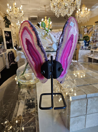 Pink Butterfly, On Metal Stand, Pinl Agate, Healing Crystal, Home Decor, Gift (148)